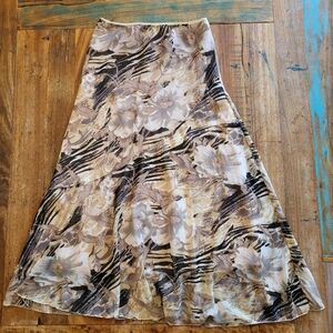 Womens Small Y2k Floral Glitter Beige Gold Black Midi Skirt Cottagecore Boho 90s